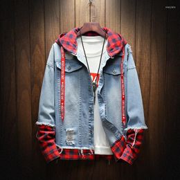 Men's Jackets Prowow 2023 Spring Autumn Fashion Jacket For Men Plaid Stripe Spliced Denim Youth Streetwear Hip Hop Hooded Coat