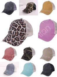 Criss Cross Ponytail Hat Mesh Back Ponytail Baseball Cap 11Colors Washed Distressed Messy Bun Ponycap Trucker Hat C69