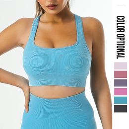 Yoga Outfit OLOEYER Ribbed Seamless Sports Bra Women Padded Medium Support Push Up Bras High Neck Racerback Gym Workout Crop Top