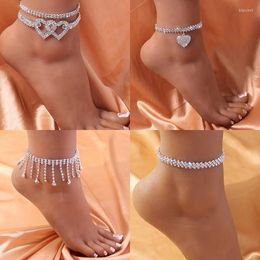 Anklets Fashion Rhinestone Chain For Women Luxury Shining Ankle Bracelet On Leg Female Wedding Party Jewelry Foot Accessories