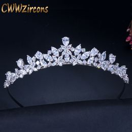 Wedding Hair Jewelry CWWZircons High Quality Cubic Zirconia Romantic Bridal Flower Tiara Crown Wedding Bridesmaid Hair Accessories Jewelry A008 230614