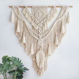 Tapestries Macrame Wall Hanging Tapestry Bohemian Geometric Chic Living Room Bedside Porch Home Wall Decor Tassel Handmade Woven Tapestry 230615