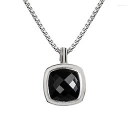 Pendant Necklaces Fashionable White Gold Plated Copper Necklace With 20mm Black Cubic Zirconia And Box Chain Jewelry For Women