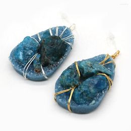 Pendant Necklaces 1pcs Natural Stone Druzy Water Drop Shape Blue Crystal Pendants Charms For Necklace Jewellery Making DIY Accessories Size