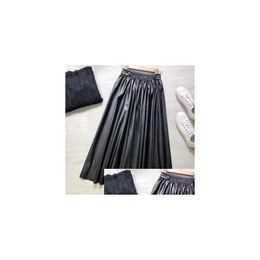 Skirts Ladies Pu Fur Faux Leather Midi Winter Solid Fashion Pleated High Waist Vintage Long Skirt For Womens Fall Drop Delivery Appa Dhz4B