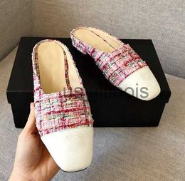 Slippers Luxury 2022 New Muller Slippers Flats Women Splicing Leather shoes Half Drag designer braided hemp Ladies Vacation Slippers 34-40 J230615