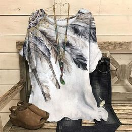 Women's T-Shirt Women's T-Shirt Summer 3D Feather Painting Print O-Neck Top Harajuku Short-Sleeved Fashion Loose Women's Daily Casual Top Shirt