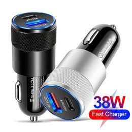 38W Fast Car Charger Dual USB 20W PD Quick Charging Mobile Phone Adapter for iPad Redmi Phone Charger Electronic Car Accessories