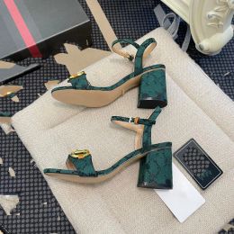 Classic High heeled sandals designer SHoes fashion women Dance shoe sexy heels Suede Lady Metal Belt buckle Thick Heel Woman