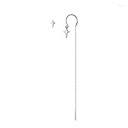 Dangle Earrings Asymmetric Real. 925 Sterling Silver Star Ear-Bone Threader Pull Through Piercing Ear C-M00083