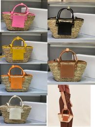 Beach Bag totes Embroidered Straw Woven Shopping Bag Vegetable Basket Summer New Spell Holiday Handbag Purse 230615