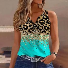 Women's Tanks Women Sequin Leopard Gradient Print Vest V Neck Tank Sleeveless Button Casual Tops Any Day