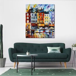 Abstract Wall Art Honfleur Normandie Ii Handmade Oil Painting Canvas Artwork Contemporary Home Decor