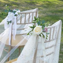 Decorative Flowers Wedding Chair Flower Decor Artificial Arrangement For Back Pography Props Aisle Pew Decoration