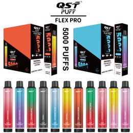 Original QST Puff Flex Pro 5000 Puffs Wiederaufladbares Einweg-Zigaretten-Vape-Gerät 15 Geschmacksrichtungen 550-mAh-Akku 12-ml-Kartusche E-Zigaretten-Starterkit 0/2/3%