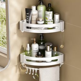 Bathroom Shelves Storage Rack Aluminium Wall Mounted Stainless Steel Corner Toilet Drilling Free Accessories 230615