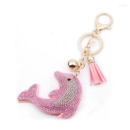 Keychains Fashion Cute Dolphin Double Color Drilling Bag Key Pendant Suede Tassel Keychain