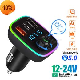 New Car Bluetooth 5.0 Charger FM Transmitter PD 18W Type-C Dual USB 4.2A Colourful Ambient Light Cigarette lighter MP3 Music Player