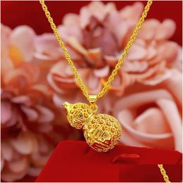 Pendant Necklaces Topbling Hollow Gourd Necklace Gold Plated China Fu Girls Women Jewelry Gift Drop Delivery Pendants Dh9Hv