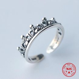 Cluster Rings 925 Sterling Silver Ring Vintage Thai Crown Open Women's High Luxury Jewellery Engagement Wedding Gift