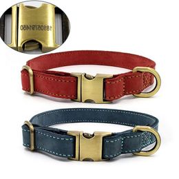 Superior Quality Leather Dog Collar Waterproof First Layer Frosted Cowhide Copper Buckle Laser-engravable Top Grade Pet Supplies Ndnol