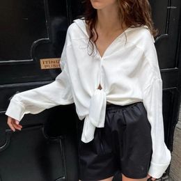 Women's Blouses BeeHouse White Long Sleeve Lapel Bottom Coat Loose Tied Waist Elegant For Women Shirt Casual Shirts