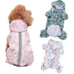 Dog Apparel Cute printed full set integrated dog raincoat hooded jacket waterproof Macintosh suitable for small and mediumsized pet clothing 230616