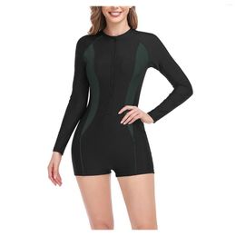 Women's Swimwear Long-sleeved One-piece Swimsuit Women's Sports With Front Zip Diving Surf Swimming Suit Splicing Colour Bathing Suits