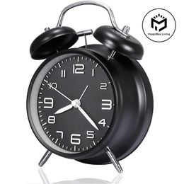 Desk Table Clocks 4 Inch Twin Bell Loud Alarm Clock Metal Frame 3D Dial with Backlight Battery Operate Desk Table Alarm Clock For Home and Office 230615