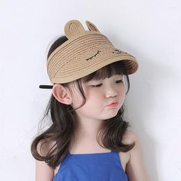 Berets Lovely Smile Summer Empty Top Wide Brim Straw Visor Cap For Baby Props Kids Child Adjustable Cute Sun Hat Boys Girls