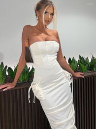 Casual Dresses Elegant Women White Dress 2023 Sexy Strapless High Waist Tunics Bodycon Pockets Shirring Backless Wedding Party Formal