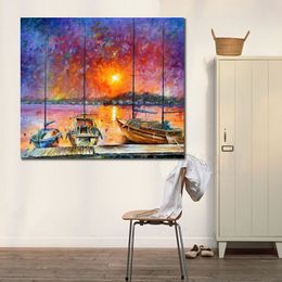 Modern Canvas Art Street Scenes Ships of Freedom Hand-painted Oil Paintings Living Room Decor