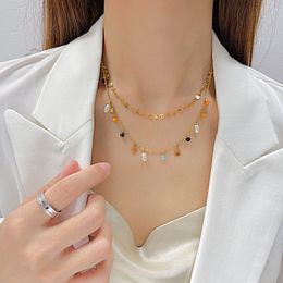 Collana con ciondolo di perle multistrato Collane in acciaio inossidabile placcato oro 18 carati per regalo da donna