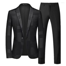 Men's Suits Arrival Men Business Suit 2 Piece Black / Blue Wine Red Fashion Male Prom Party Blazers And Pure Colour Pants Size 6XL-S