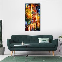 Textured Contemporary Art Mysterious Night Hand Painted Street Scenic Canvas Painting Bedroom Decor