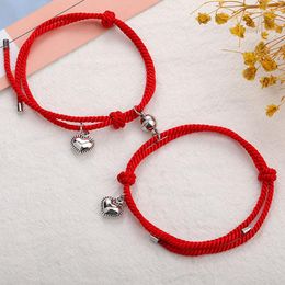 Charm Bracelets Romantic Matching Couple Bracelet Pair Heart Pendant Magnet Braclet Handmade Braided Thread Adjustable Braslet Present For
