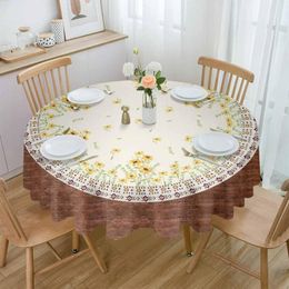 Table Cloth Vintage Rustic Floral Round Tablecloth Party Kitchen Dinner Cover Holiday Decor Waterproof Tablecloths