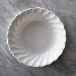 Plates White Thread Relief Ceramic Deep Nordic Modern Bone Porcelain Fruit Bowl Living Room Desktop Cake Dessert Plate Tableware