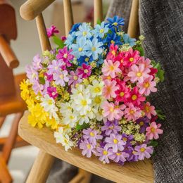 Dried Flowers Hot selling 1pcs/ Nordic floral art 28 heads blue daisy fork artificial flower decorative silk fake flowe