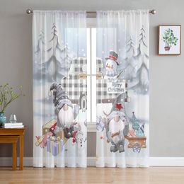 Curtain Christmas Snowman Gift Sheer Curtains for Living Room Bedroom Home Decor Chiffon Voile 230615