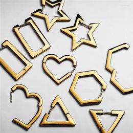 Hoop Earrings Punk Gold Colour Statement Triangle Star Heart Huggies Fashion Brass Metal Geometric For Women