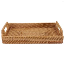 Plates Hand- Woven Rattan Serving Tray With Handles Wicker Fruit Bread Basket Decorative Organiser For Breakfast Drinks Snack