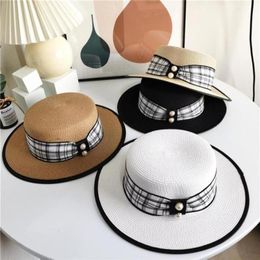Summer Panama Designer Style Letter Strips Handwoven Ladies Straw Hat Highquality Raffia Bucket Hats Wide Brim Cap188S274985474121272i
