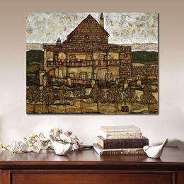 Handmade Modern Abstract Canvas Art House with Shingles Egon Schiele Painting Figure High Quality