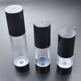10pcs/lot 15ml 30ml 50ml Mini Empty Bottle Portable Black Empty Airless Dispenser Lotion Pump Cream Bottles Saohq
