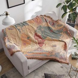 Blanket World map Cotton Home Blanket Knitted Dustproof Sofa Blanket Anti-Slip Decorative Blanket For Tea Table R230616