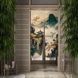 Curtain ChineseInk Landscape Painting Door Japanese Style Dining Kitchen Partition Drape Entrance Hanging HalfCurtain 230615