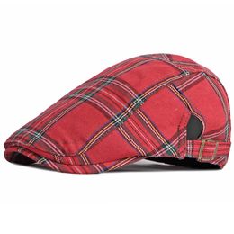 Berets HT4159 Beret Cap Men Women Plaid Artist Painter Beret Hat Male Female Retro Ivy Newsboy Flat Cap Unisex Adjustable Beret for Men Z0613