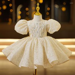 Girl Dresses Kids Exquisite Sequin Beading Birthday Party Dress Champagne Puff Sleeve Knee-Length Flower First Communion Wear