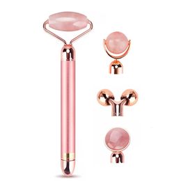 Face Massager Electric Rose Quartz Massager Roller 4 In 1 Vibrating Quartz Roller Face Body Massage Tool Skin Care Face Lift Beauty Bar 230615